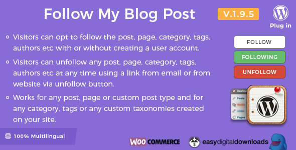 Follow My Blog Post v2.3.7 – WordPress WooCommerce插件插图