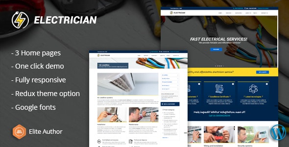 Electrician v1.0 – WordPress电气和维修服务主题插图