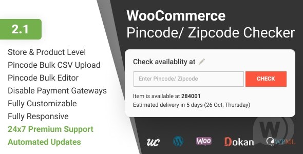 WooCommerce Pincode/ Zipcode Checker v3.2.0(已汉化)
