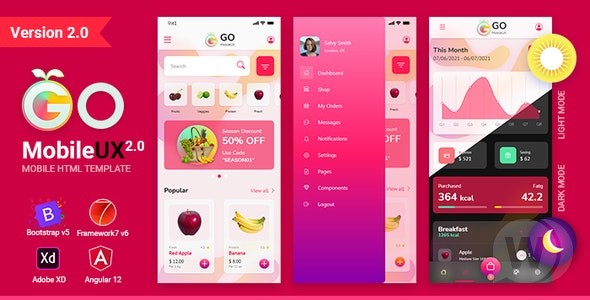 GoMobileUX v2.0 – Bootstrap 5 Framework 7 Angular 12 多用途 HTML 模板插图
