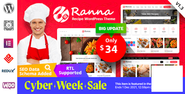 Ranna v1.4.1 – Food & Recipe WordPress 主题 + RTL插图