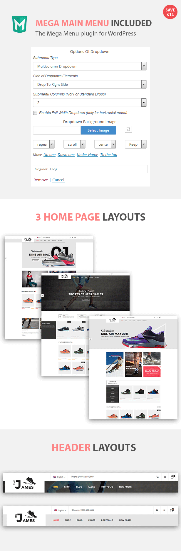 James v1.5.6 – 响应式 WooCommerce 鞋子主题插图(4)