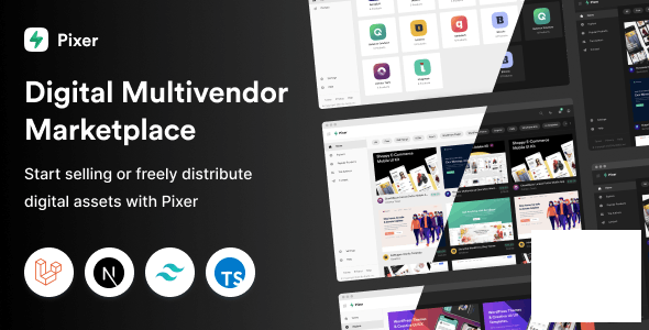 Pixer v6.8.0 – React Laravel 多供应商数字市场插图