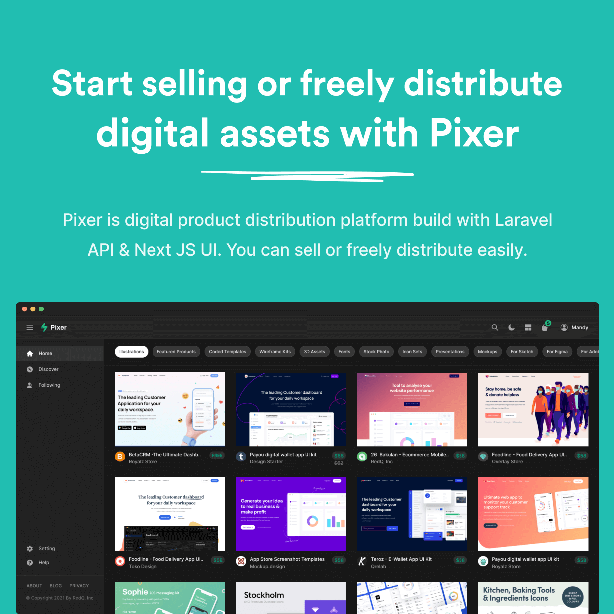 Pixer v6.8.0 – React Laravel 多供应商数字市场插图(1)
