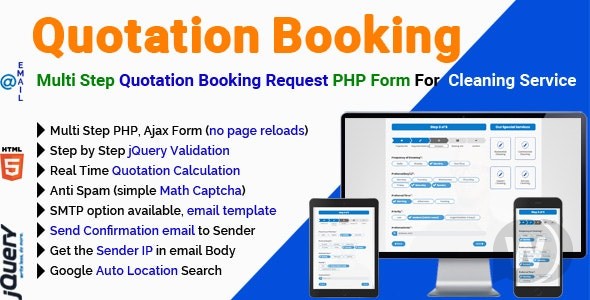 Quotation Booking v2.9.2 – 多步报价单预订请求 PHP 表格用于清洁服务插图