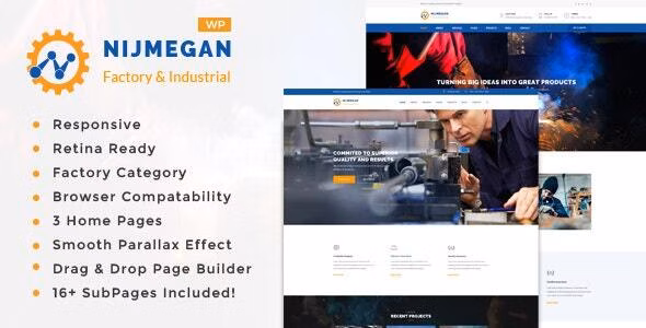 Nijmegan v3.0 – WordPress 工厂和工业企业主题插图