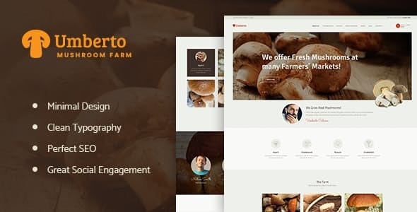 Umberto v1.2.4 - WordPress 蘑菇农场和有机产品商店主题插图