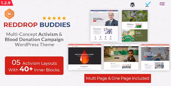 Reddrop Buddies v1.2.9 – 多概念激进主义和献血活动 WordPress 主题插图