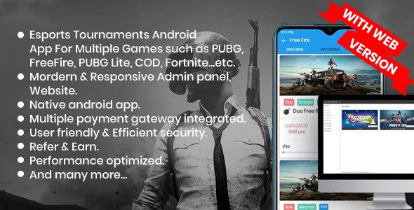 BattleMania With Web version v5.3.1 – 带有 PUBG / Free Fire / COD 网站和管理面板的锦标赛应用程序插图