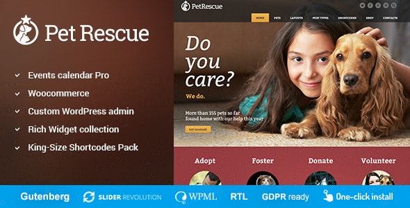 Pet Rescue v2.2.0 – 动物和庇护所慈善 WP 主题插图