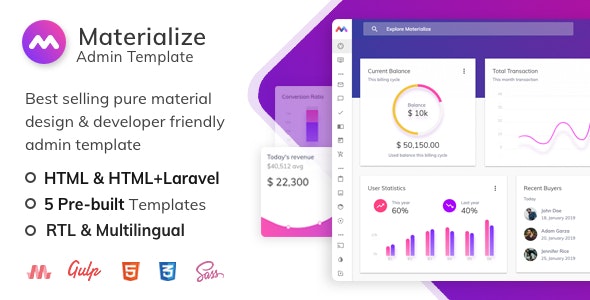 Materialise v.13.1.0 – HTML 和 Laravel Material Design 管理模板插图