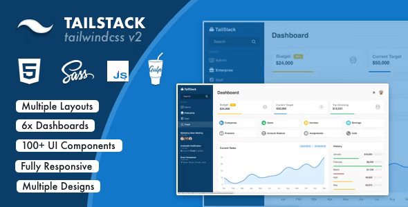 TailStack v2.0.2 – Tailwind CSS 管理仪表板插图