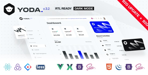 Yoda v3.2 – Bootstrap 5 HTML、Vue、React 管理仪表板模板插图