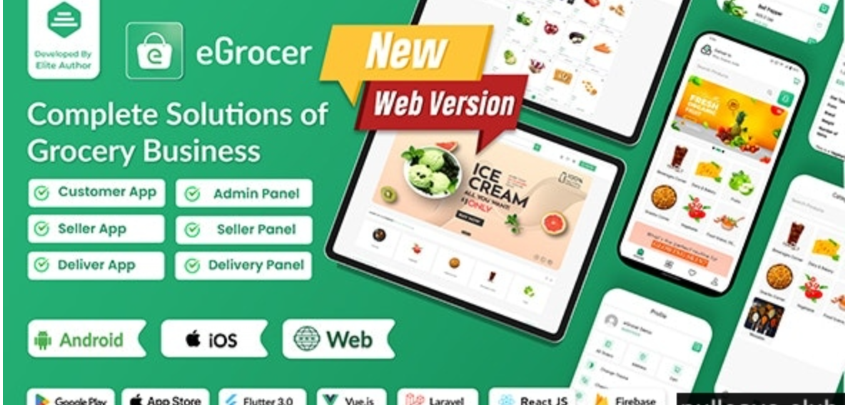 eGrocer v2.1.0 – 在线多供应商杂货店、电子商务市场 Flutter 完整应用程序,带管理面板