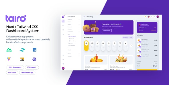 Tairo v2.0.0 – 多用途 Nuxt Tailwind CSS 仪表板系统