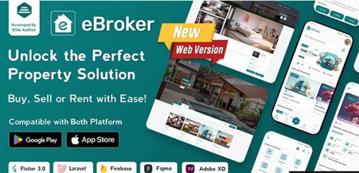 eBroker v1.2.5(后端已汉化80%) – 带有 Laravel 管理面板的房地产买卖 Flutter 应用程序