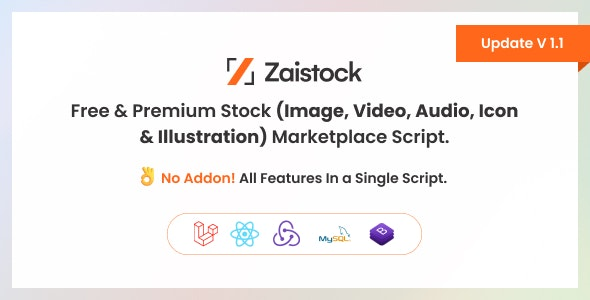 Zaistock v2.1 – 免费和高级图片、视频、音频、图标插图源码插图