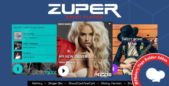 Zuper v3.6 – Shoutcast and Icecast Radio Player With History – Addon For for WPBakery Page Builder