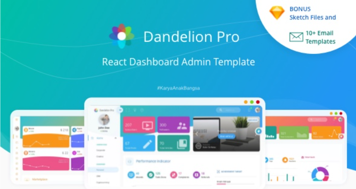 Dandelion Pro v2.6.1 – React 管理仪表板模板