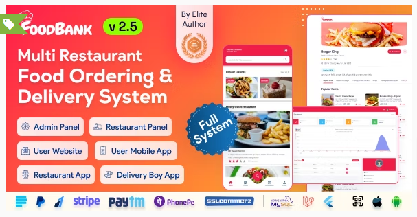 FoodBank Multi Restaurant v3.1 – 带有管理和餐厅面板的餐厅应用程序+APP插图
