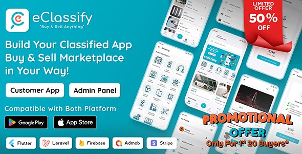 eClassify v2.5.0 – 带有 Laravel 管理面板的分类买卖市场 Flutter 应用程序插图