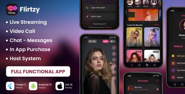 Flirtzy v3.0.0 – 直播、视频通话、聊天、主持人 |安卓 | iOS |节点 JS | React JS 与后端插图