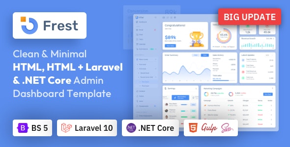 Frest V5.0.0 – Bootstrap 5 Html, Laravel & Asp.Net Admin Dashboard Template插图