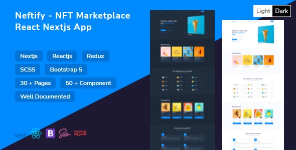 Neftify V1.0.1 – Nft Marketplace Nextjs App + Dashboard + Light & Dark插图