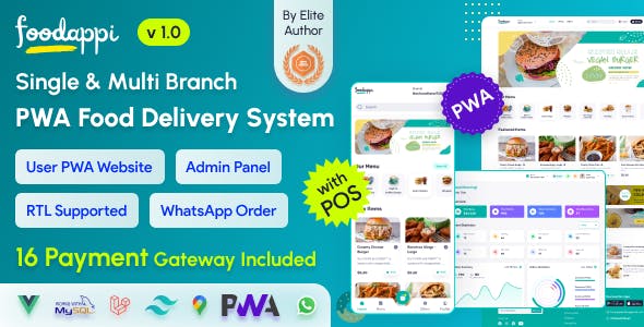 FoodAppi v1.6 – PWA Food Delivery System and WhatsApp Menu Ordering with Admin Panel | Restaurant POS插图