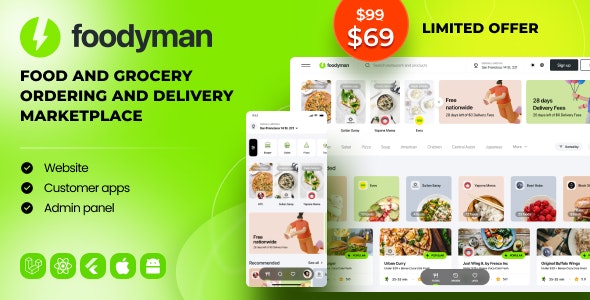 Foodyman v2024-22 – Multi-Restaurant Food & Grocery Ordering and Delivery Marketplace (Web & Customer Apps)插图