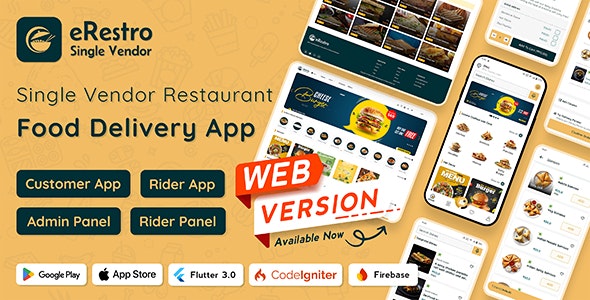 eRestro v1.0.7 – Single Vendor Restaurant Flutter App | Food Ordering App with Admin Panel | Web插图