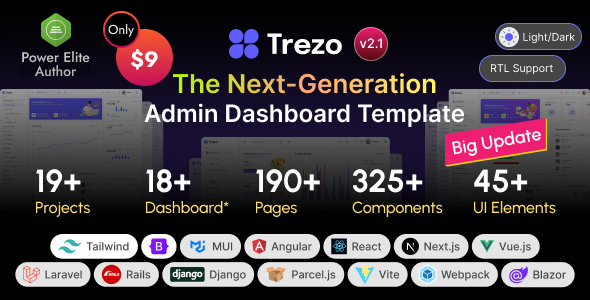 Trezo v4.1.0 – Tailwind, Bootstrap, Material, React, Angular, Vue, Laravel ASP.net Admin Dashboard Template