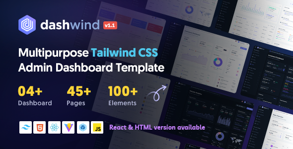 DashWind v1.1.0 – 多用途 Tailwind CSS 管理仪表板模板插图