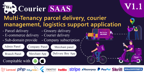 We Courier SAAS v1.1 – 多租户快递和物流管理 – 商家、带管理员的配送应用程序插图