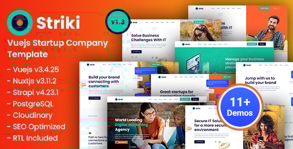 Striki v1.3 – Vue Strapi 4+ IT 初创企业和 SEO 营销公司模板插图