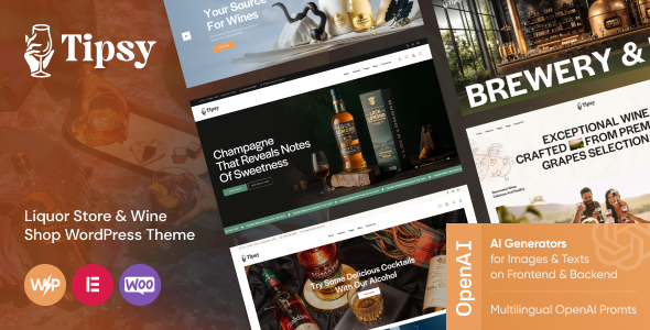 Tipsy v1.0 – 酒类商店和葡萄酒商店 WordPress 主题插图
