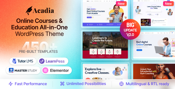 Acadia v2.0.1 – 适用于大学和在线课程的教育 WordPress 主题插图
