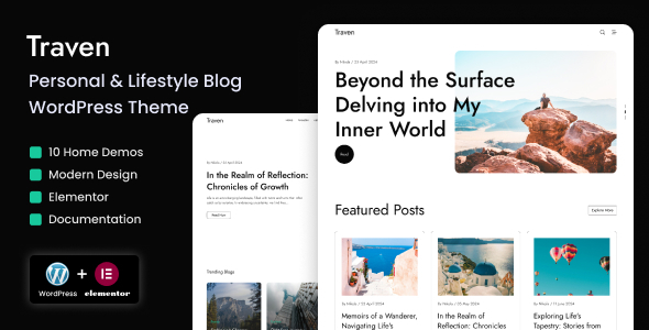 Traven v1.0 – 个人和生活方式博客 WordPress 主题插图