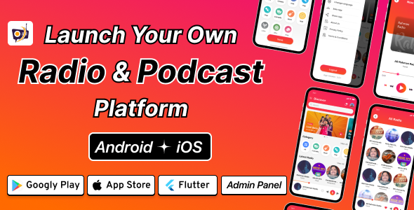 DTRadio v1.6 – 在線廣播、播客和現場活動 Flutter 應用（iOS – Android）帶管理面闆