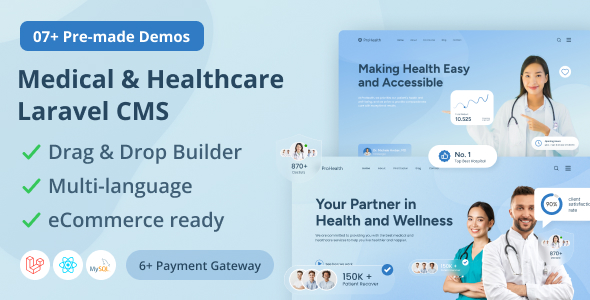 Prohealth v1.0.0 – 醫療保健 Laravel CMS，帶有實時頁面構建器