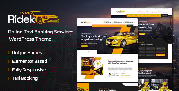 Ridek v1.1.3 – 在线出租车预订服务 WordPress 主题插图
