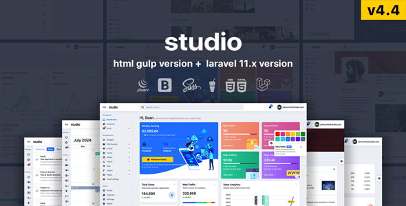 Studio v5.0 – HTML 和 Laravel 12.x Bootstrap 5 管理模板