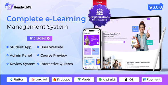 Ready LMS v3.1.0 – 完整的学习管理系统网站，带有管理面板的移动应用程序
